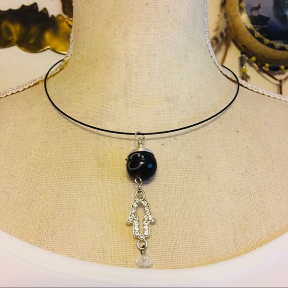 Hand Crafted Jewelry - Hamsa hand positive intention pendant on cord